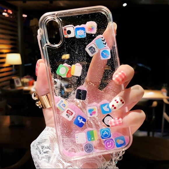 NEW iPhone7+/8+ App Icon Liquid Glitter Case - Picture 2 of 3